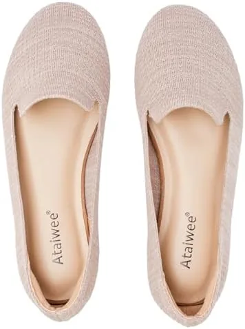 ataiwee womens wide width flat shoes comfortable knit round toe slip on ballet flats dressy casual shoes for office work tan02 95 w us